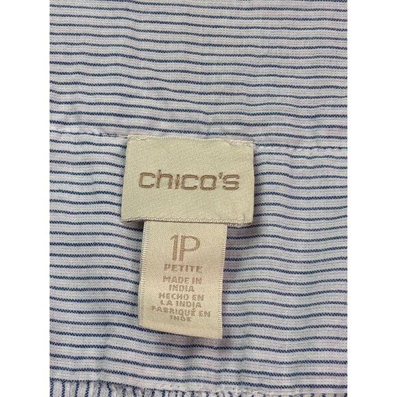 Chico's Womens Boho Embroidered Tassel Tunic Top Size M Petite Pinstripe Cotton - Picture 9 of 11